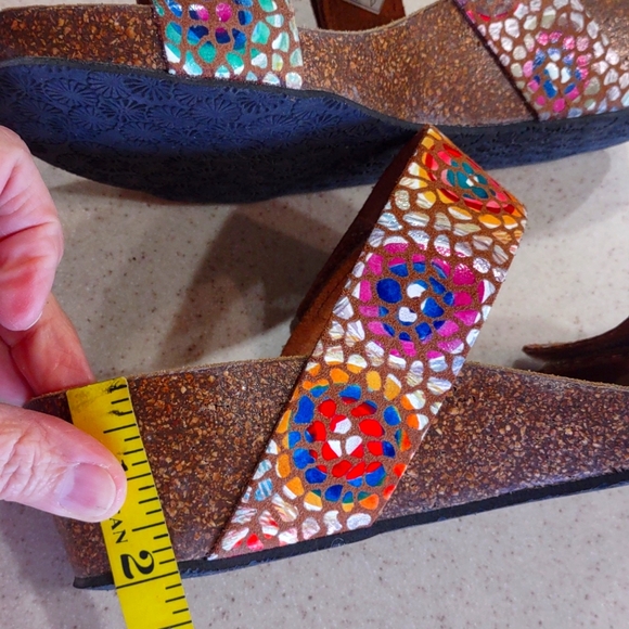 Eric Michael Liat Tan Mosaic Leather Wedge Dual Strap Slide Sandal Size 40/9 EUC - Picture 9 of 10